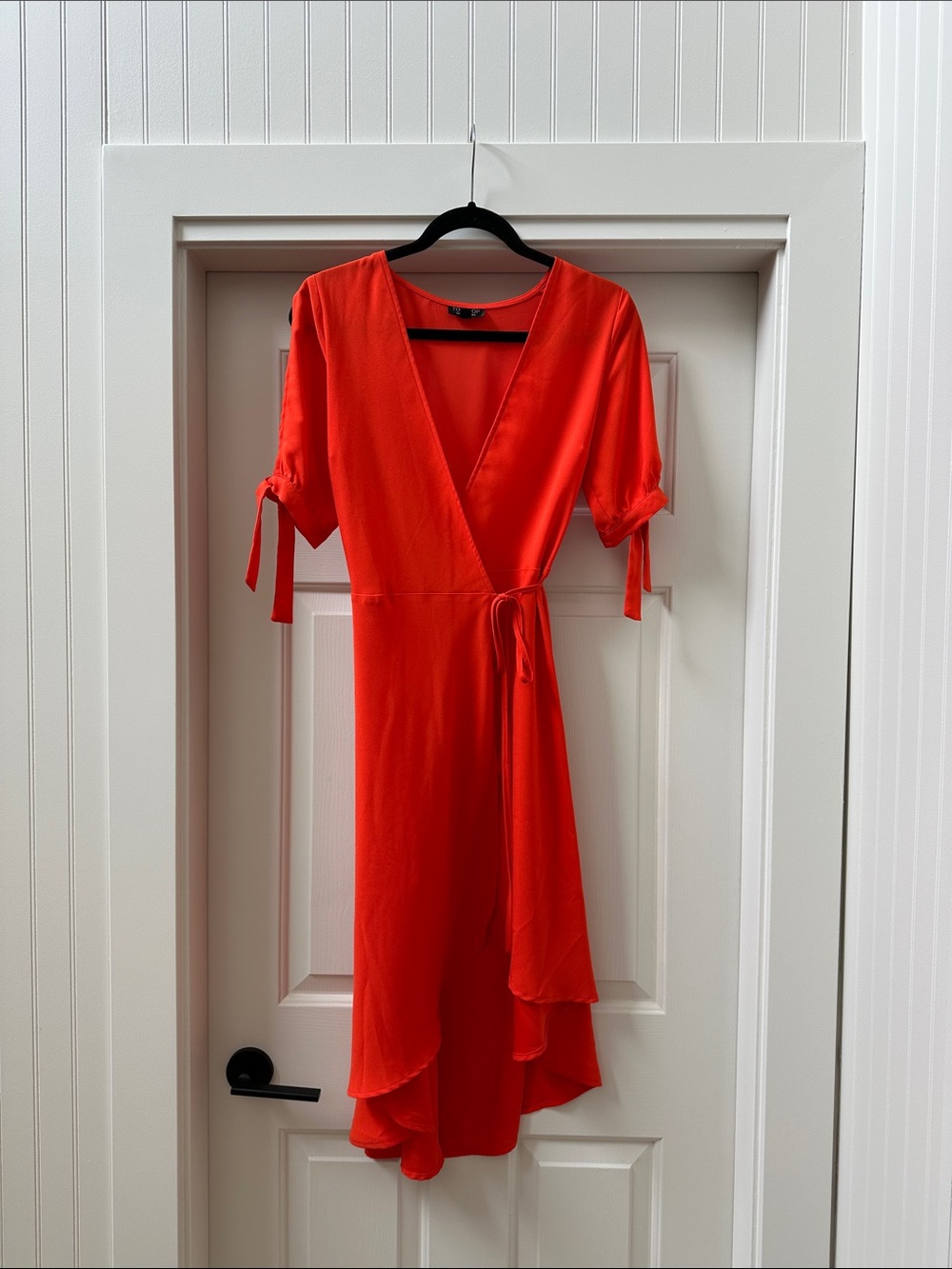 Topshop Vibrant Orange Red Wrap Midi Dress with Tie Sleeves